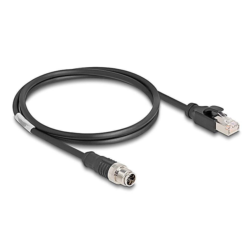 Cavo di rete nero con RJ45 e connettore M12.