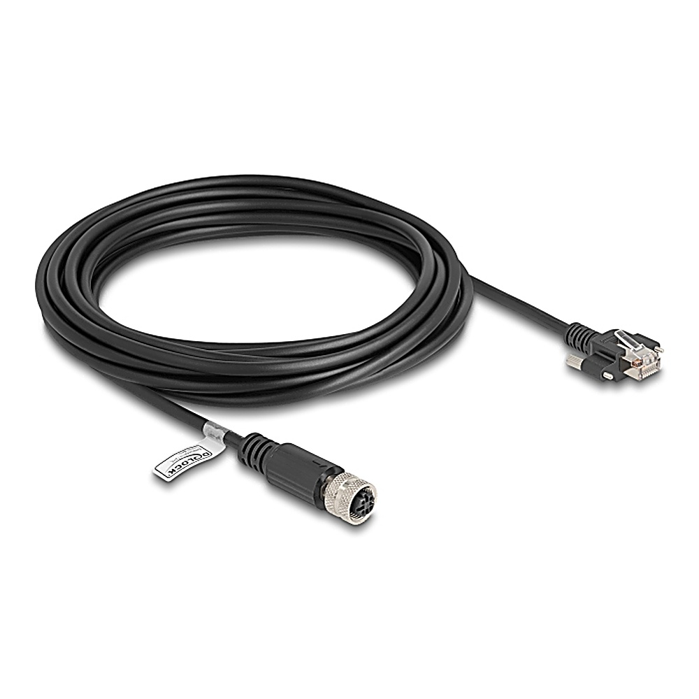 Cavo nero con connettore Ethernet e connettore a vite. Sfondo bianco. Logo D-LOCK visibile.