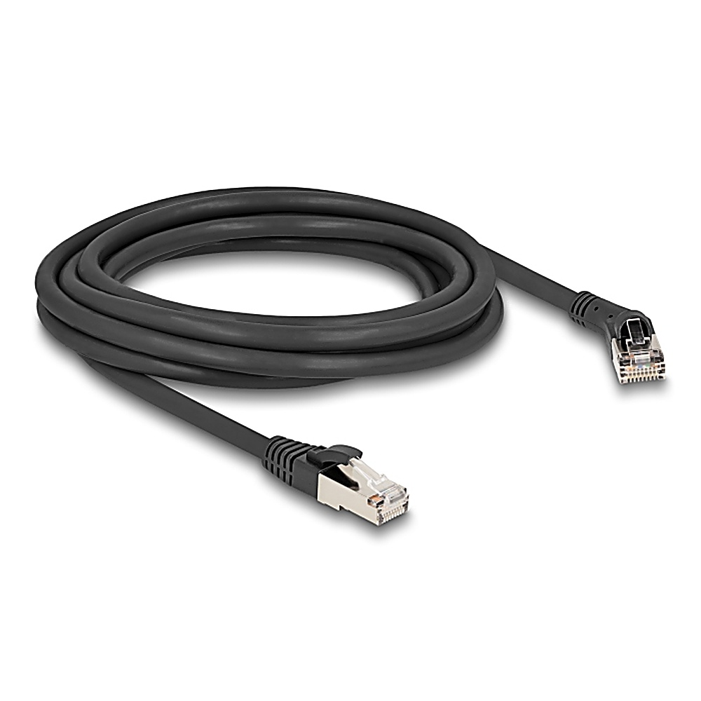 Cavo di rete nero con connettore RJ45.