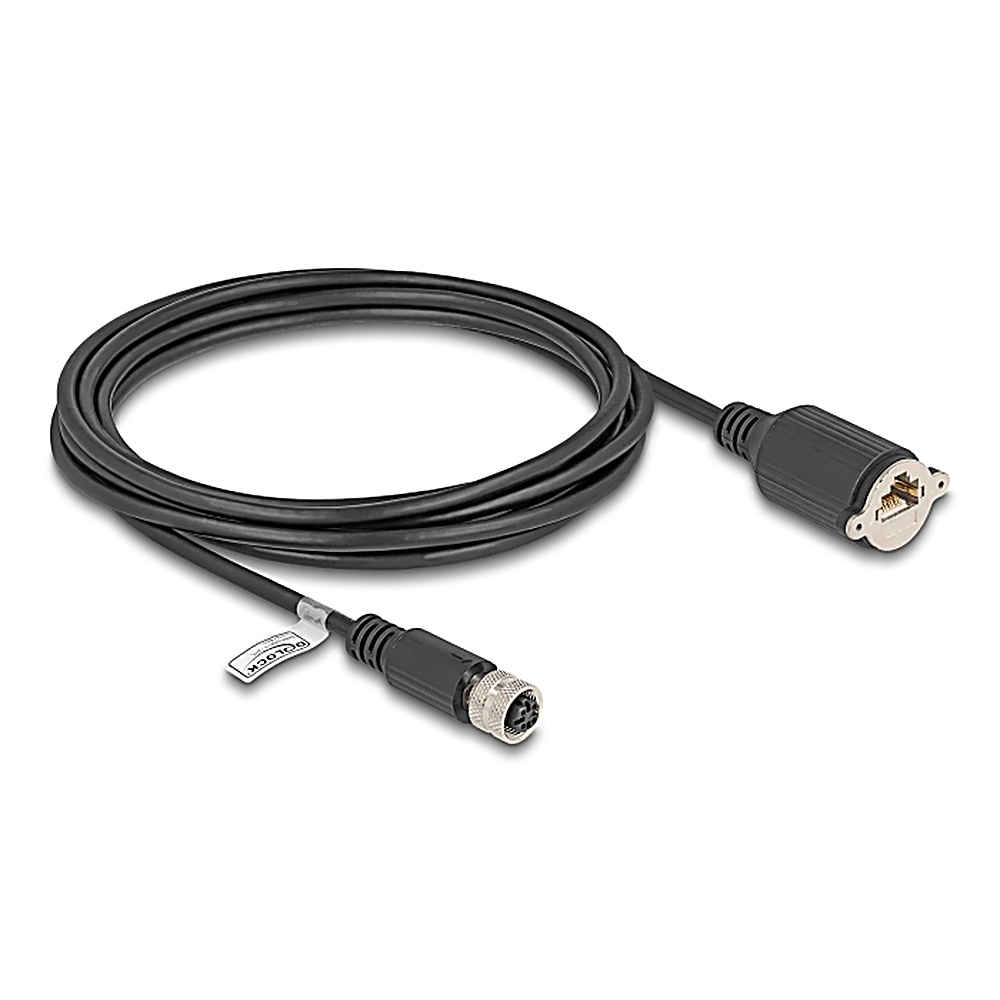 Czarny kabel ze złączami RJ45 i M12.