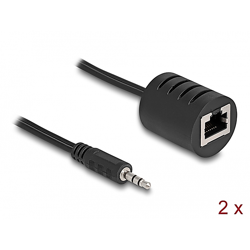 Cavo nero con RJ45 e jack da 3,5 mm.