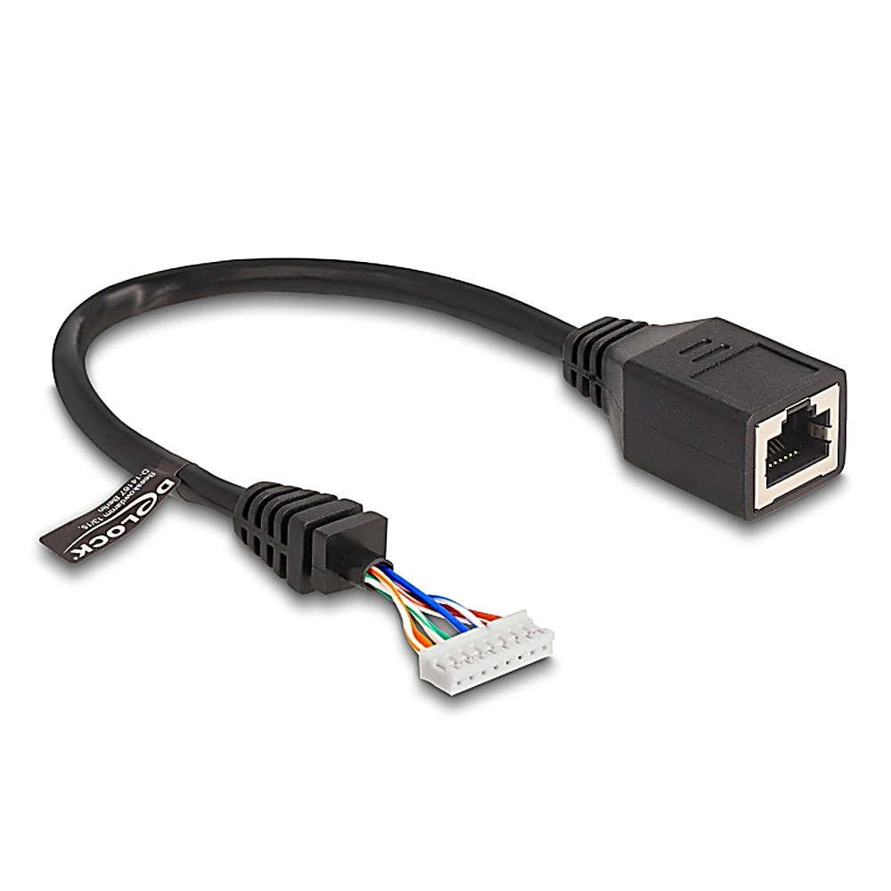 Cavo nero con un connettore RJ45 a un'estremità e una morsettiera all'altra.