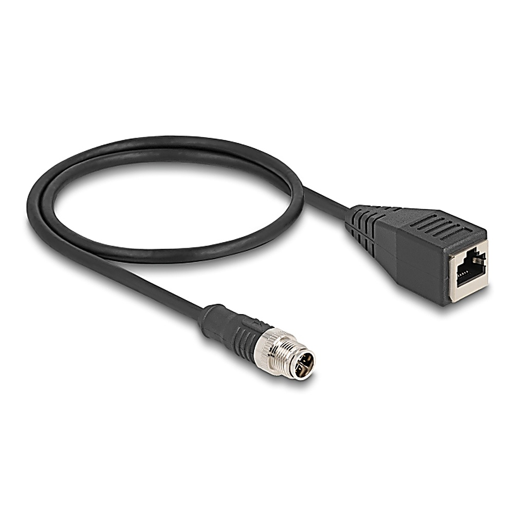 Cavo nero con un connettore a spillo da un lato e una porta di rete RJ45 dall'altro.