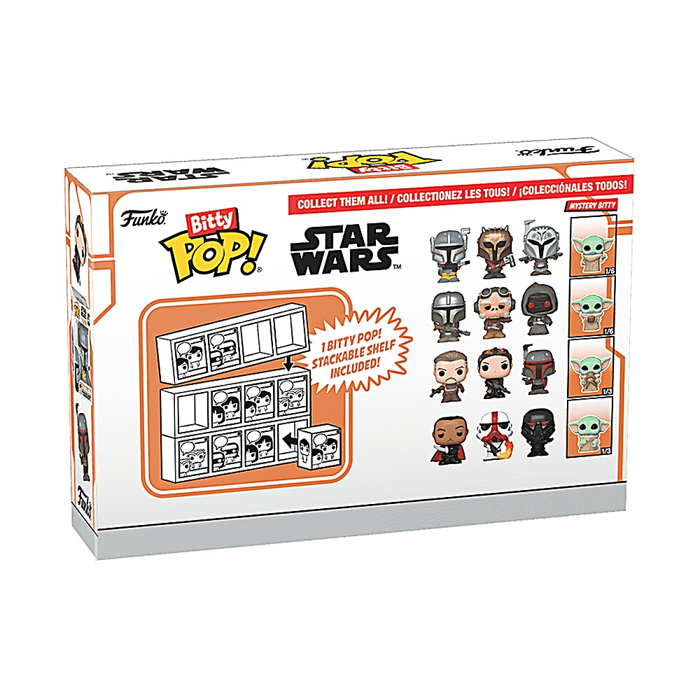 Tył pudełka Funko Pop Star Wars, przedstawiający różne postacie i grafikę półki.