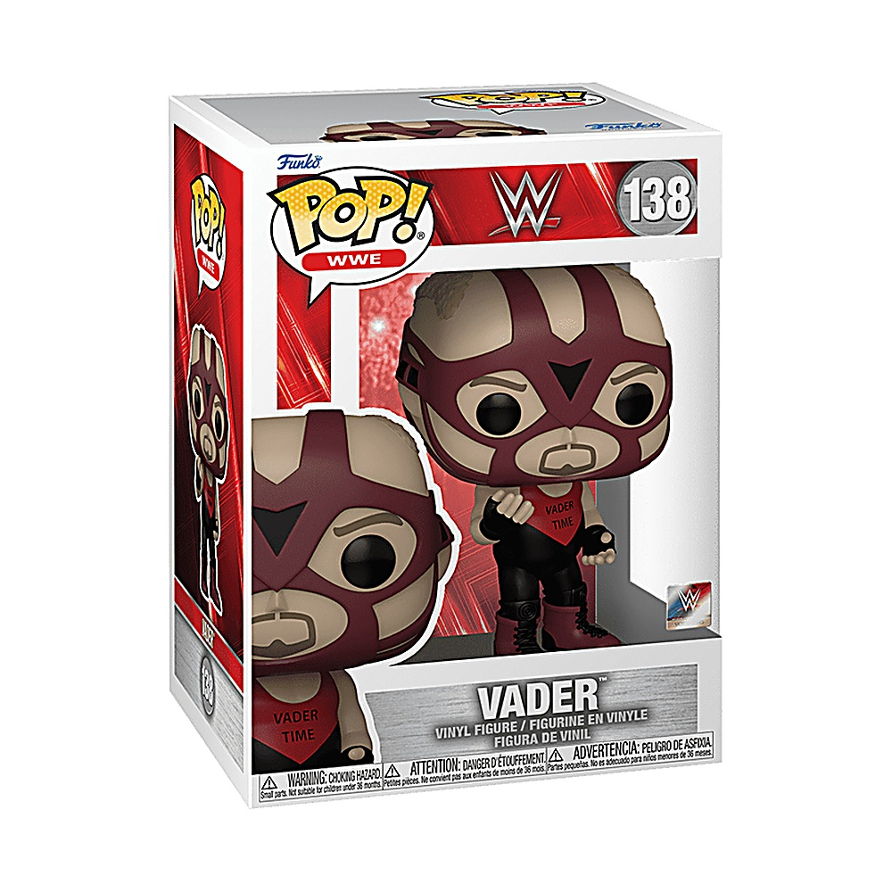 Figurka akcji Vader w pudełku. Jest to figurka Funko Pop! z czarno-bordową kolorystyką.