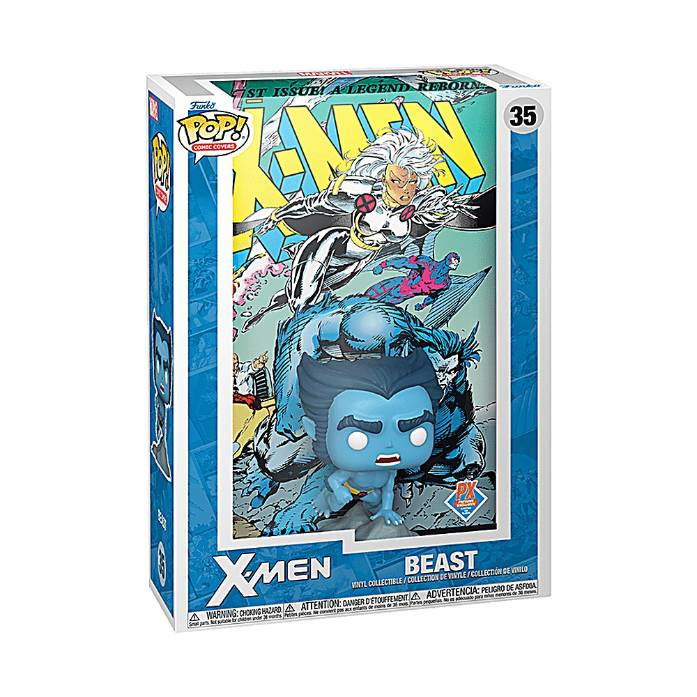 Pudełko Funko Pop X-Men Beast z komiksem, z postacią w niebieskiej figurce.
