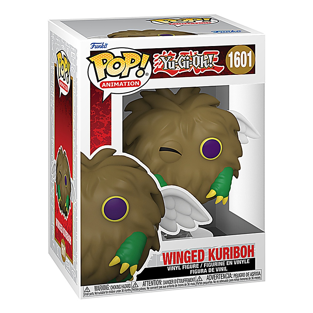Pudełko Funko Pop z Winged Kuriboh, brązową, futrzaną postacią ze skrzydłami i zielonymi pazurami.