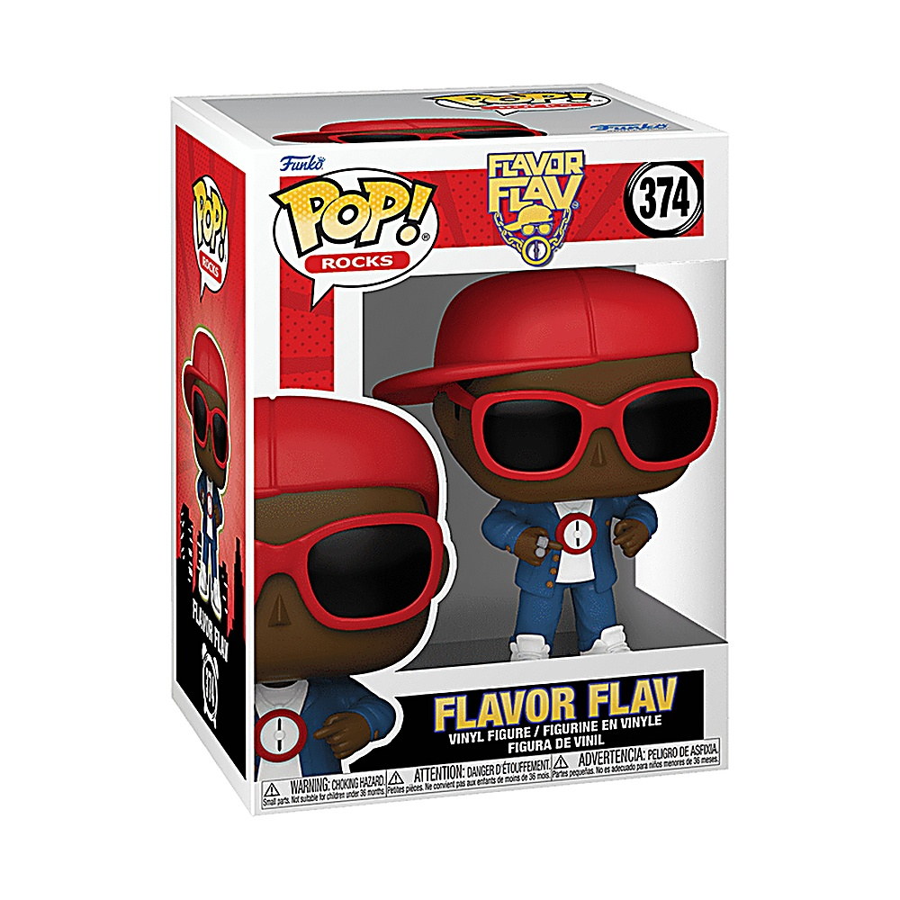 Figurka Flavor Flava Funko Pop w pudełku. Ma czerwoną czapkę i okulary przeciwsłoneczne.