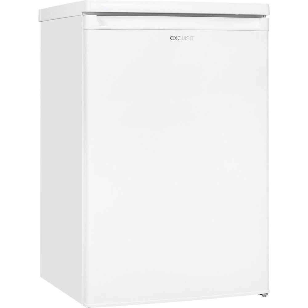 A white Exquisit refrigerator. It has a simple design with a handle and the Exquisit logo on the door.