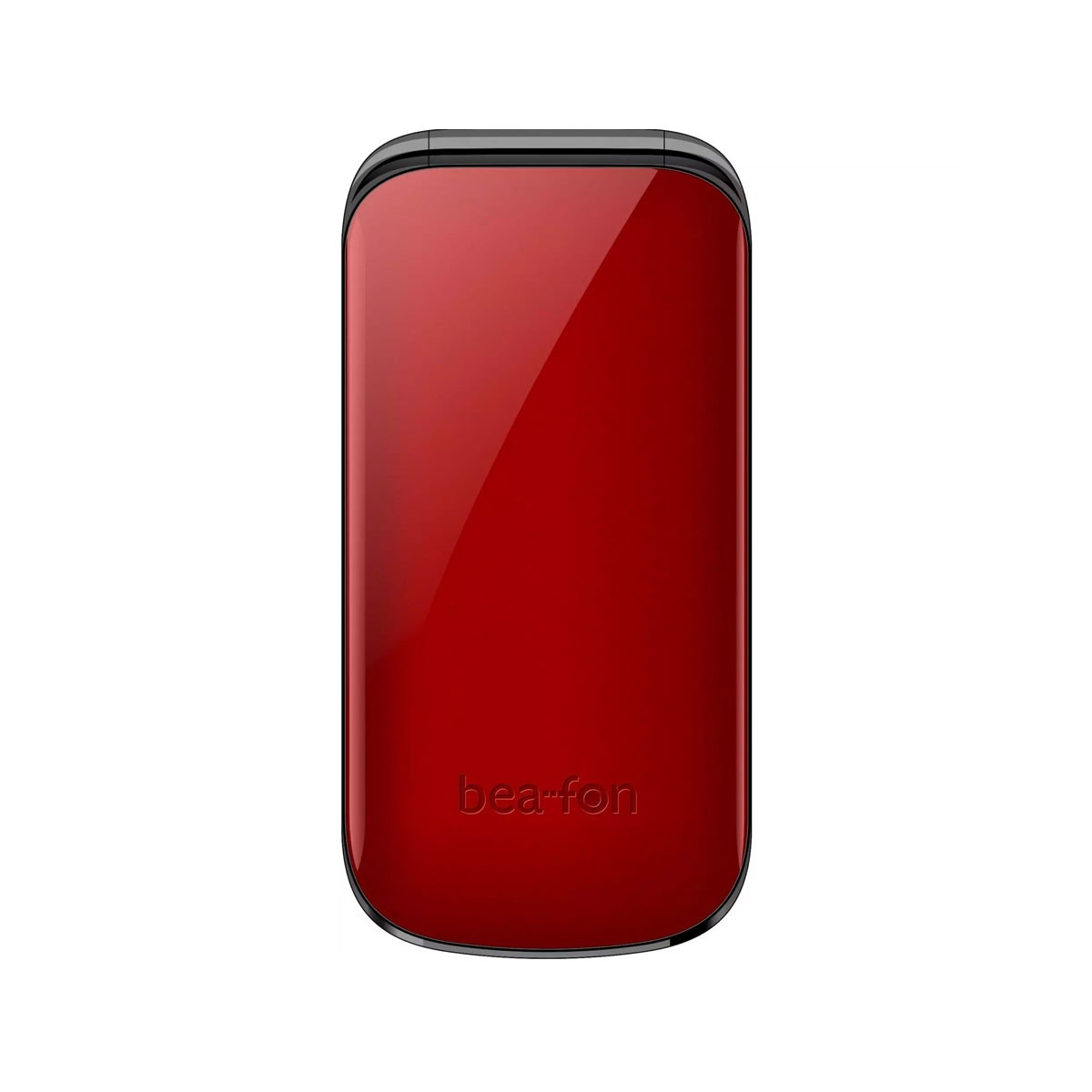 Teléfono beafon rojo sobre fondo blanco, un acabado brillante.