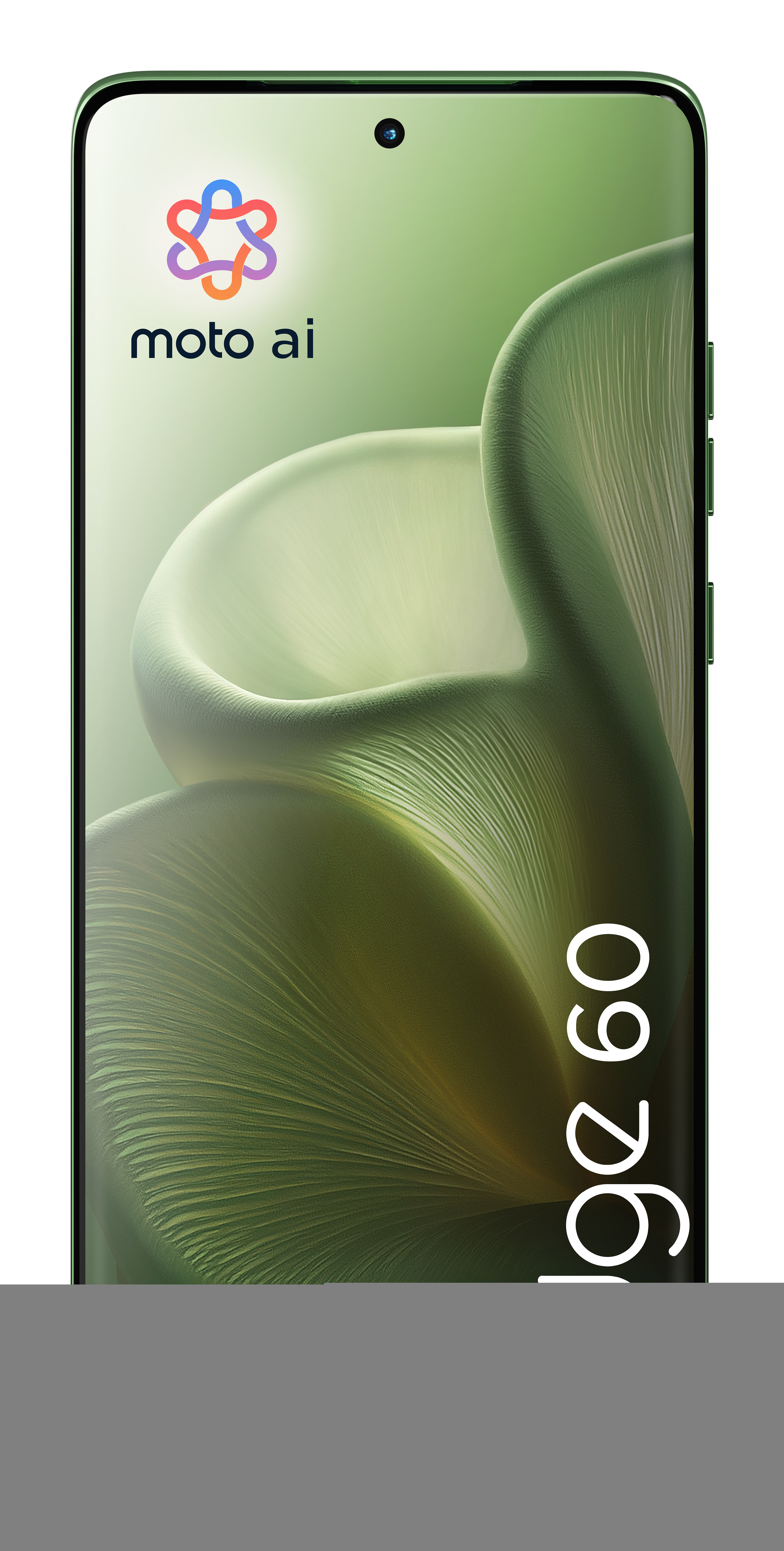 Zielony smartfon z ekranem pokazującym logo i rozmytym tłem naturalnej sceny.