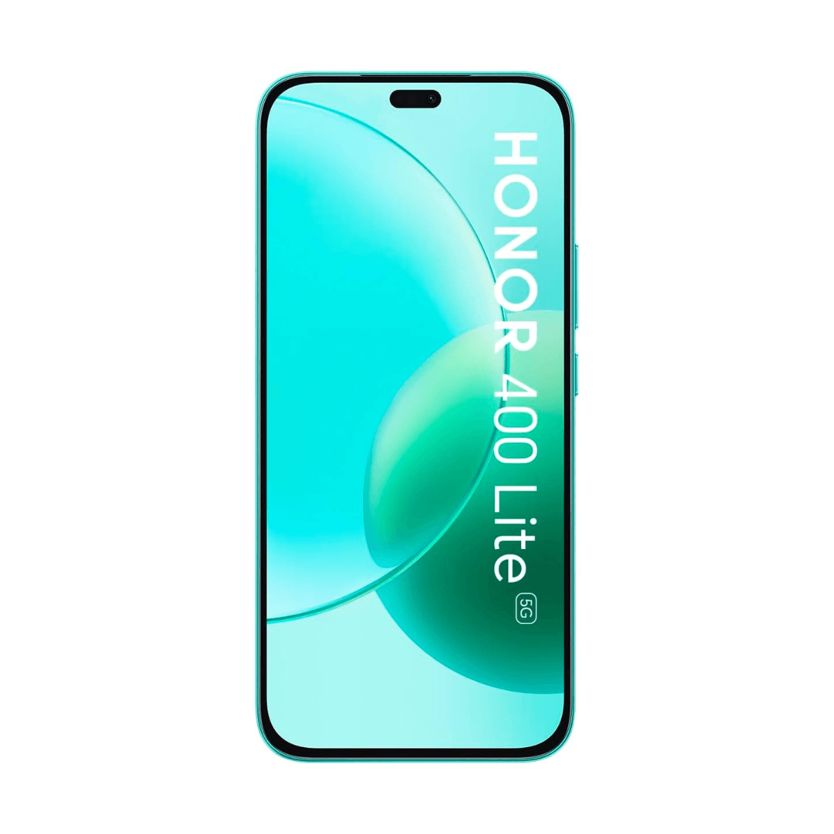 Ein Telefon wird von vorne gezeigt. Der Bildschirm hat einen hellblau-grünen Farbverlauf.