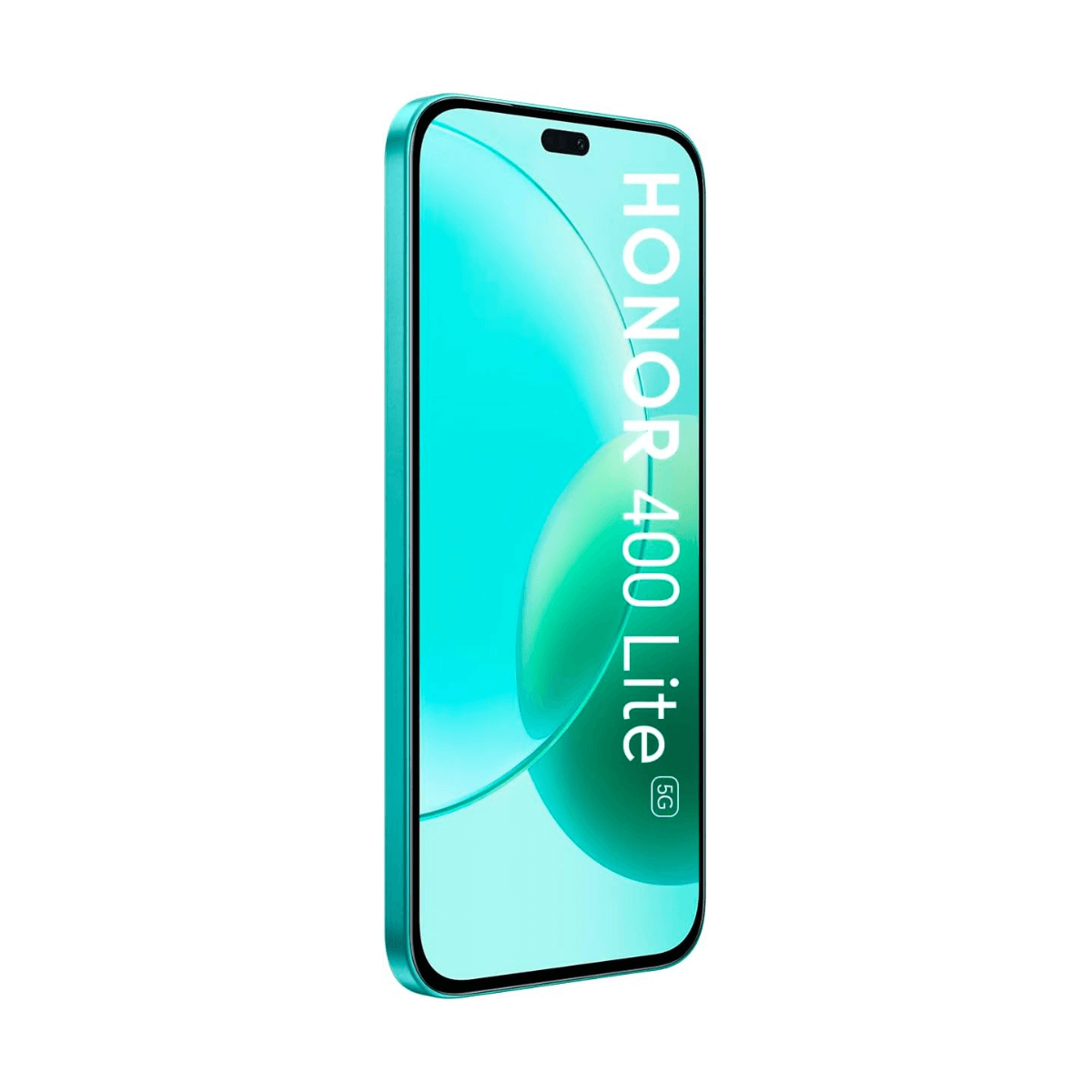 Ein Smartphone wird in einem Winkel gezeigt. Der Bildschirm hat einen hellblau-grünen Farbverlauf.