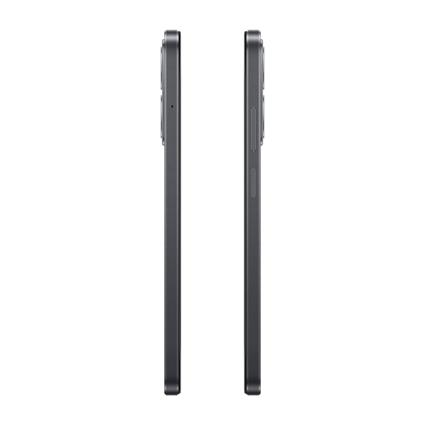 Beyaz bir arka plan üzerinde yan yana duran iki ince, siyah akıllı telefon. Telefonların yanlarında herhangi bir özellik yok.