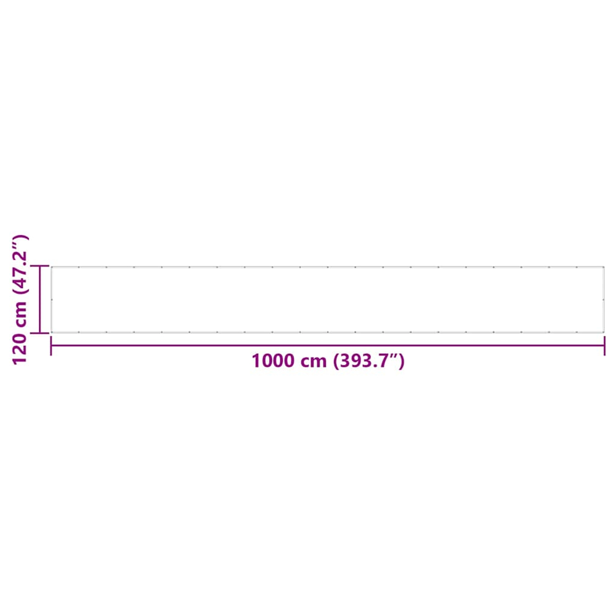 Eine weiße rechteckige Form mit Maßen. Sie hat eine Länge von 1000 cm und eine Höhe von 120 cm.