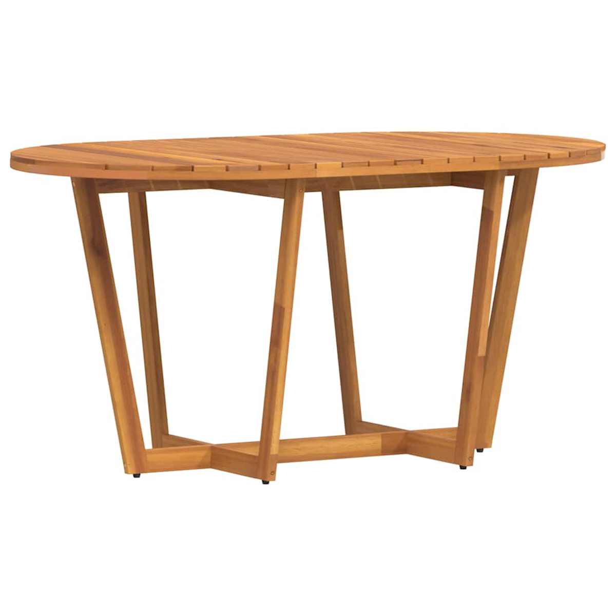 Holztisch mit einzigartigem Design, getragen von abgewinkelten Beinen vor weißem Hintergrund.
