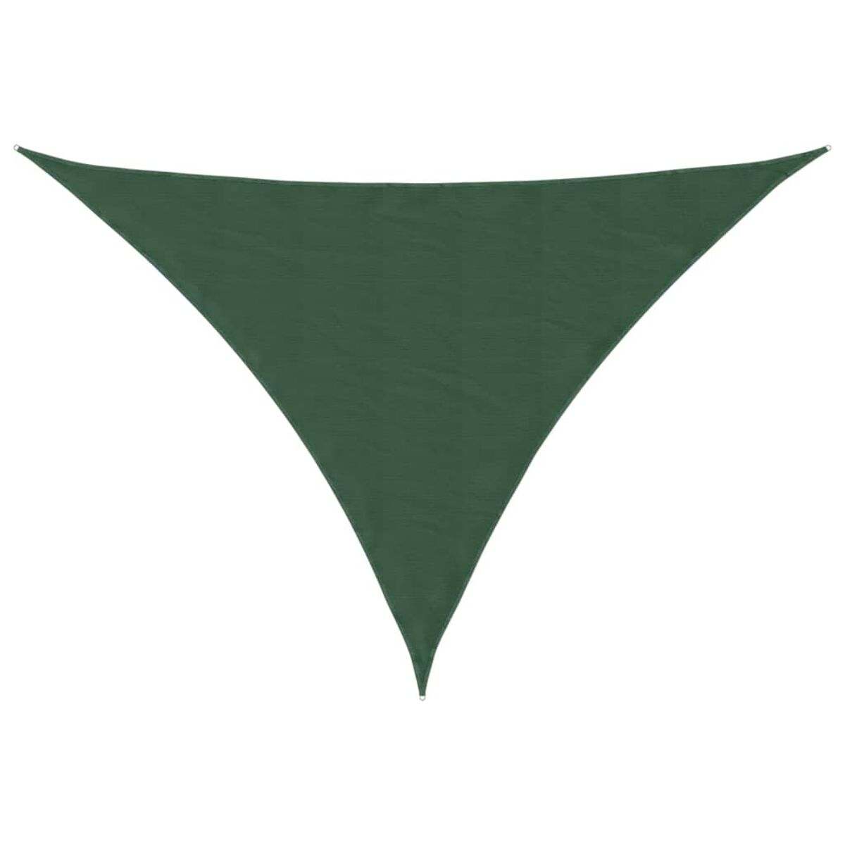 Una vela parasole triangolare verde, progettata per fornire ombra dal sole.
