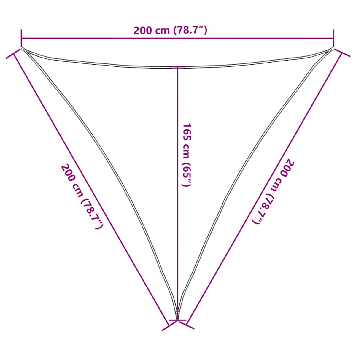 Vela parasole triangolare con dimensioni.