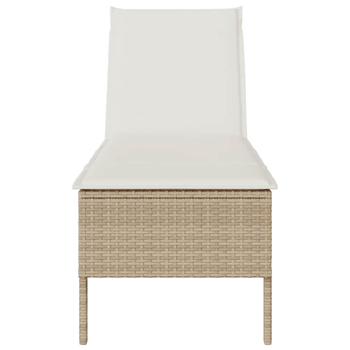Eine beige Korbliege, von vorne betrachtet, mit erhöhter Rückenlehne.