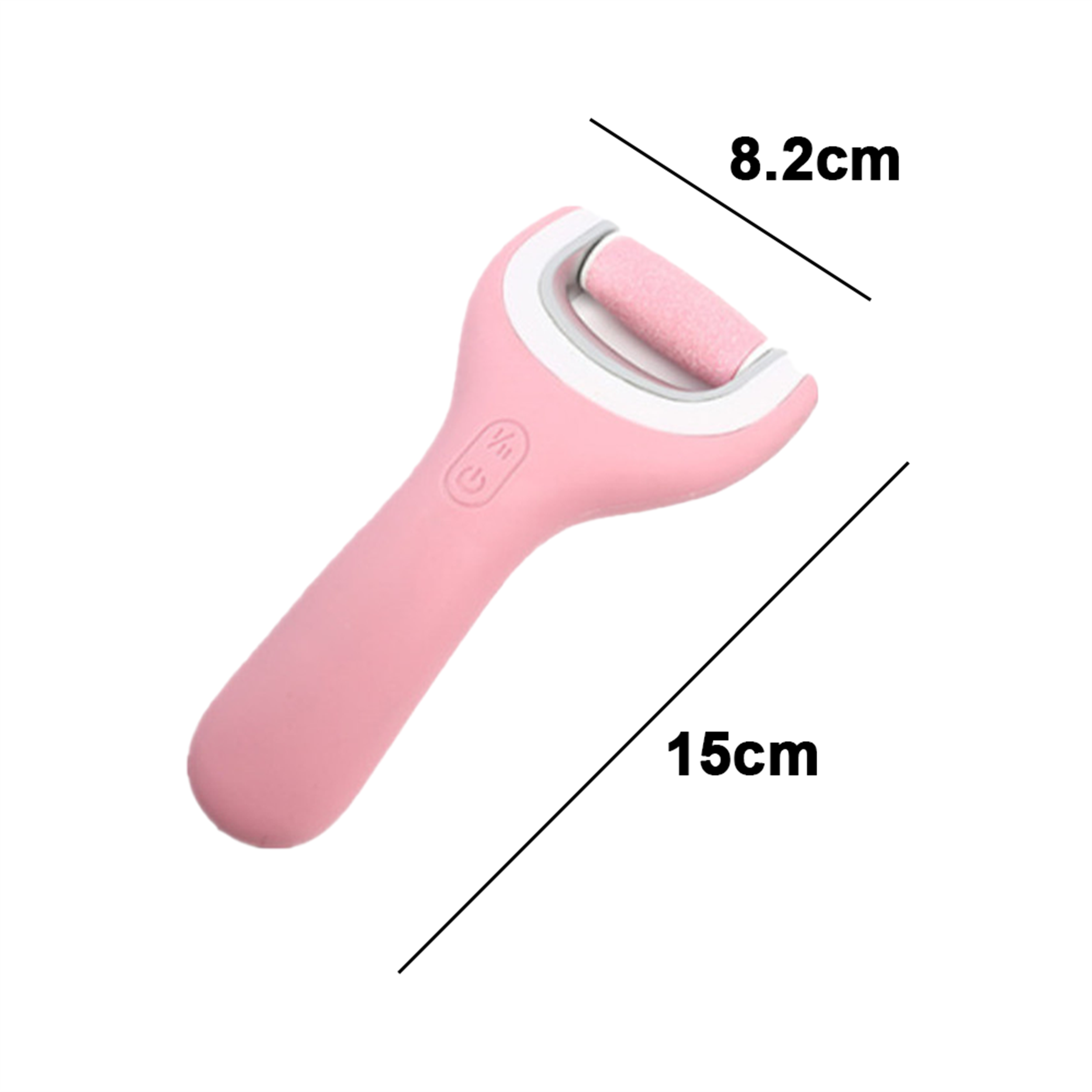 Rosa Fußpflegegerät mit Rolle, Messlinien.
