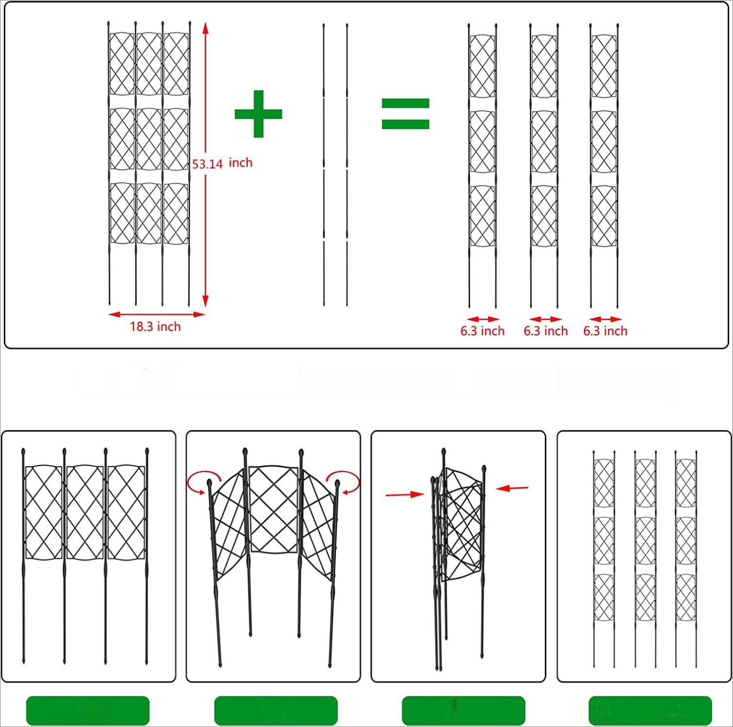 Diagramm zur Montage eines Gartenzauns. Paneele werden vertikal verbunden.
