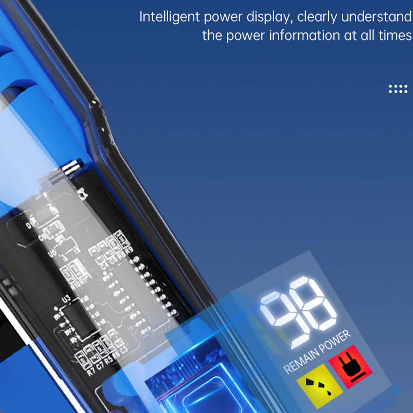 Nahaufnahme der elektronischen Innenkomponenten eines Geräts mit digitaler Anzeige der Batterieleistung in Prozent.