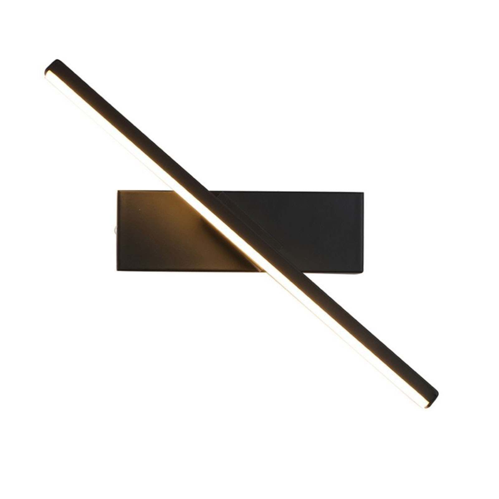 Moderne schwarze Wandleuchte mit hellem Licht auf weißem Hintergrund.