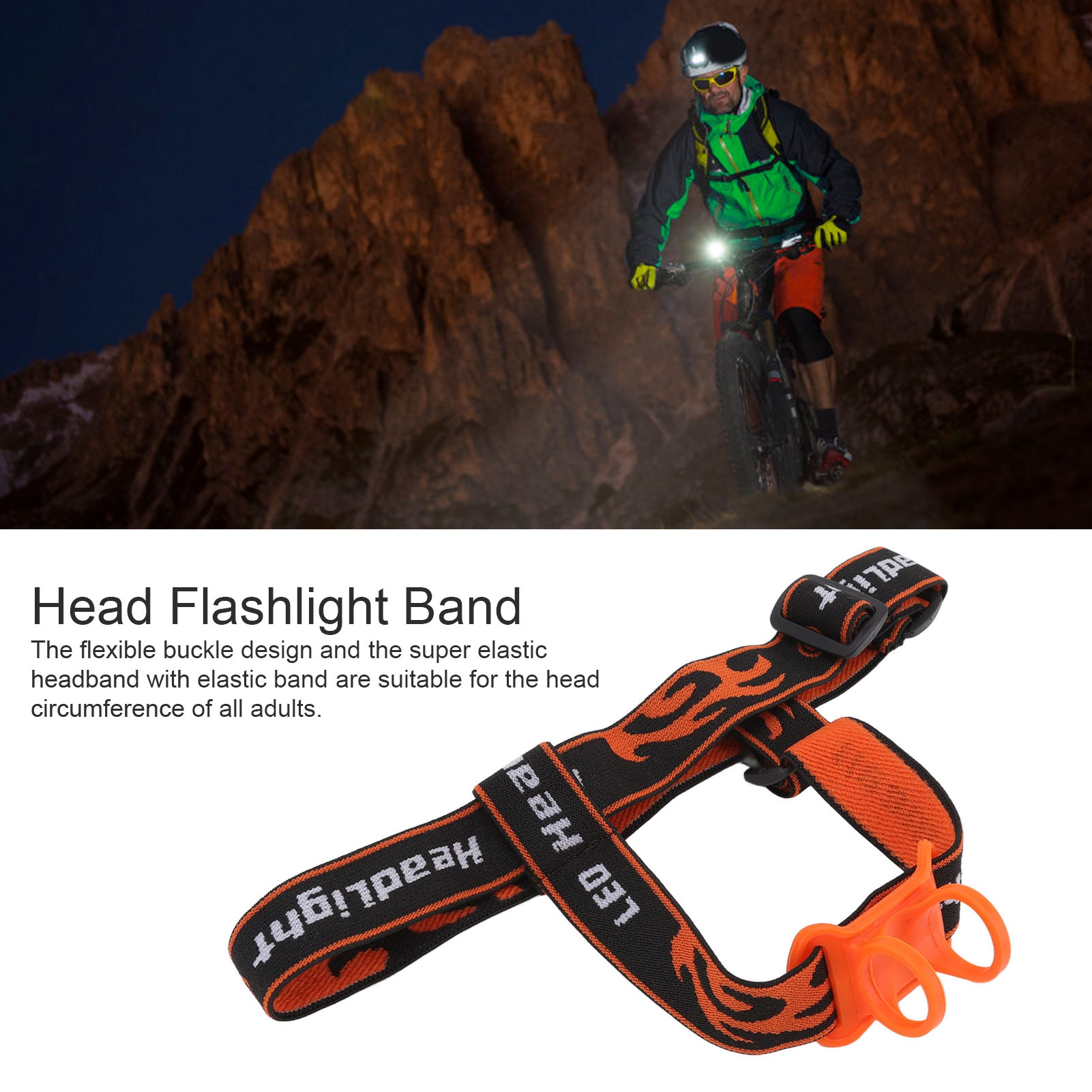 Stirnband mit orangefarbenem und schwarzem Design. Verwendung: Radfahren, Camping, Kochen im Freien und Gehen.