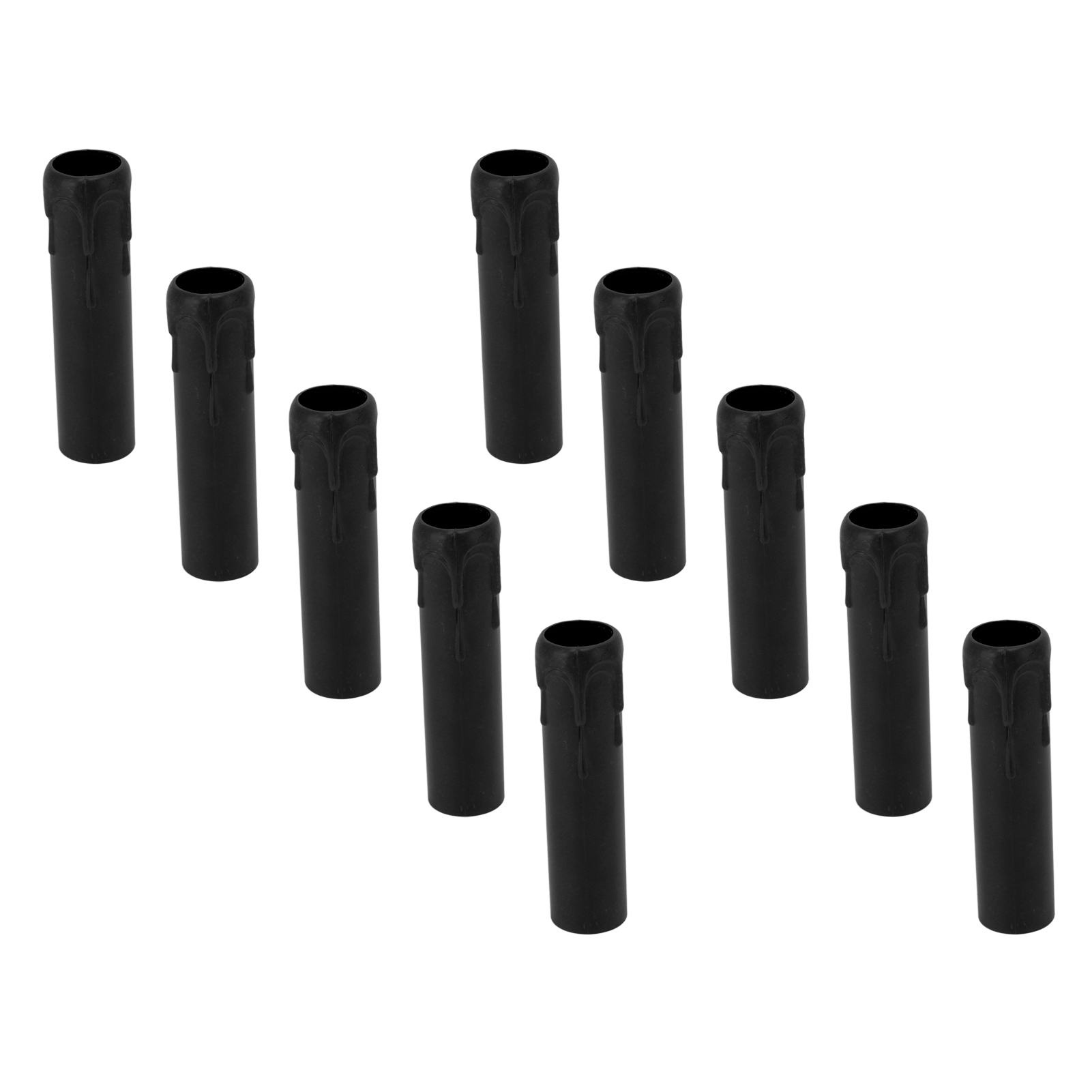 Zehn schwarze Kerzenabdeckungen sind vor einem schlichten weißen Hintergrund angeordnet.