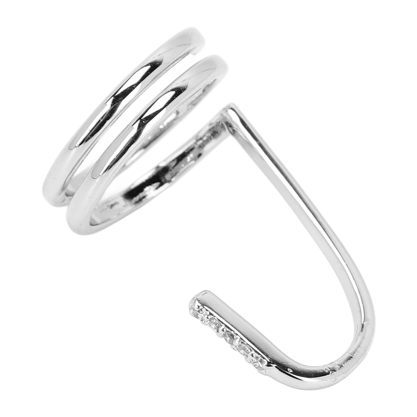 Silberring mit einzigartigem Design, mit einer Spirale und einer kleinen Reihe von Steinen.