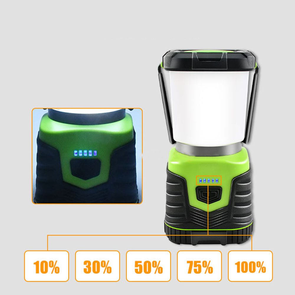 Grüne und schwarze Laterne. Batteriestandsanzeigen: 10%, 30%, 50%, 75% und 100%.
