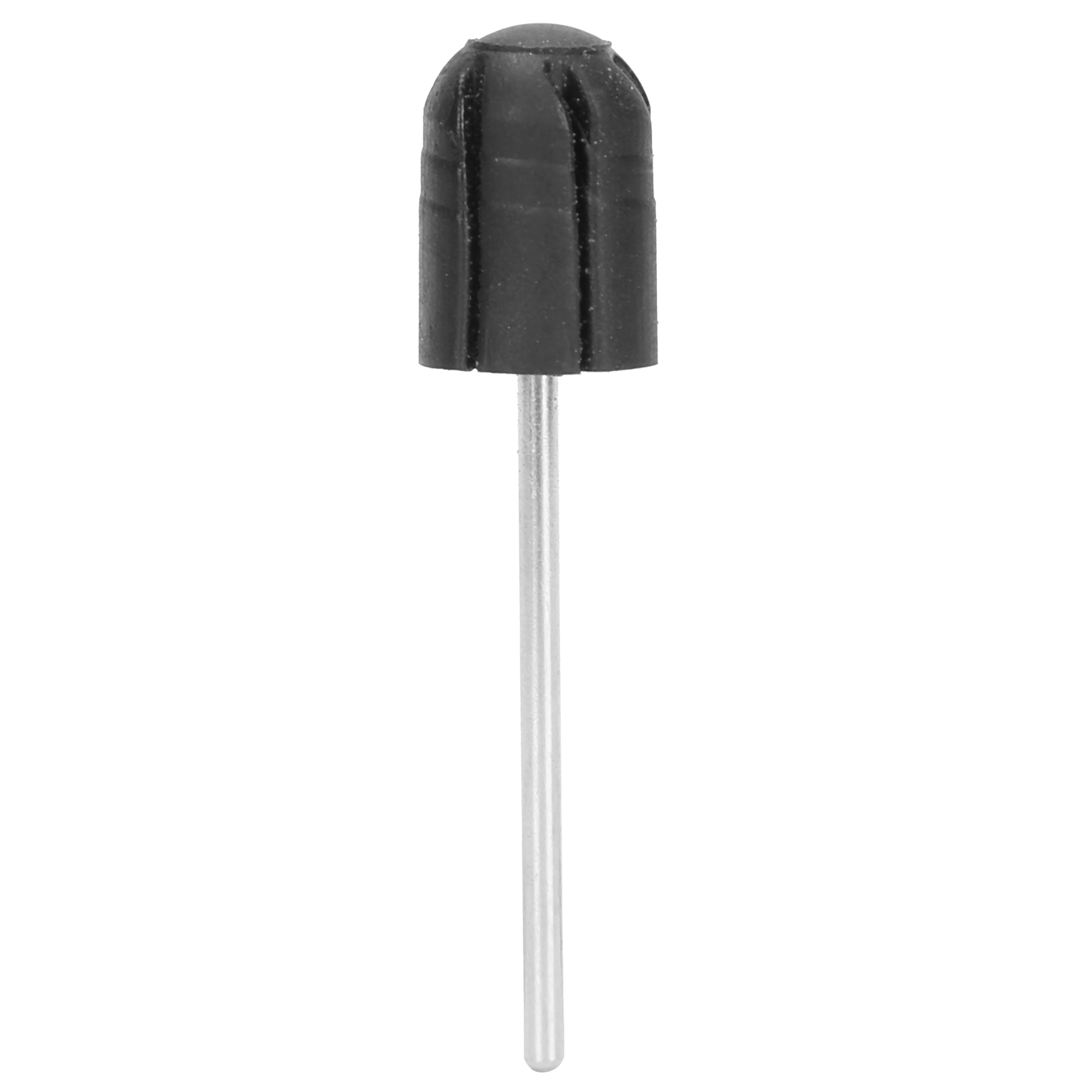 Nahaufnahme eines schwarzen Nagelfräser-Bits mit rundem, strukturiertem schwarzem Kopf und silbernem Schaft.