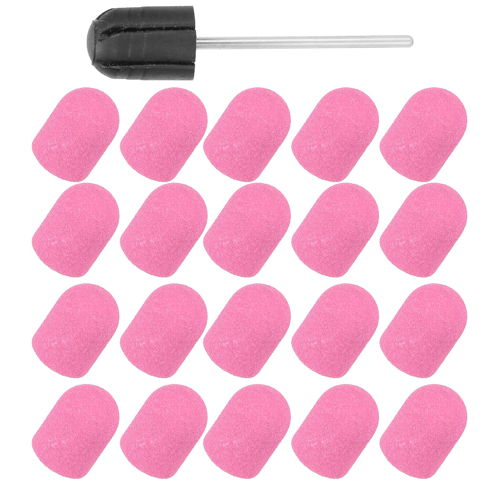 Satz rosa Nagelfräser-Bits, zylindrische Form, mit silbernem Schaft. Der schwarze Kopf ist oben.