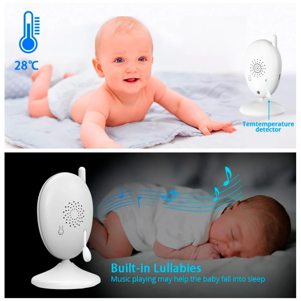 Zwei Bilder eines Babyphones. Eines zeigt ein Baby und das andere ein schlafendes Baby.