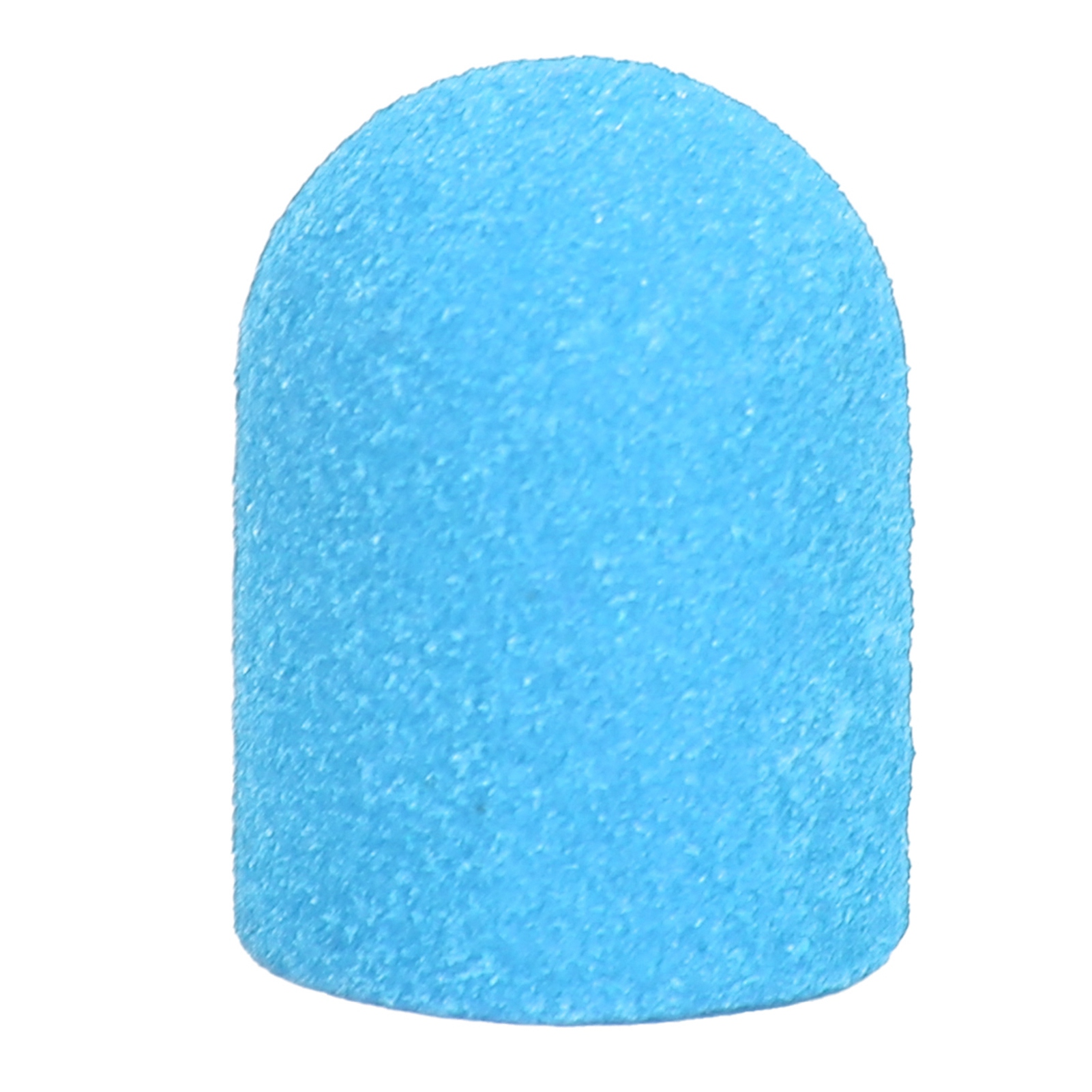 Nahaufnahme eines einzelnen blauen Schleifbits mit abgerundeter Oberseite, isoliert auf weißem Hintergrund.