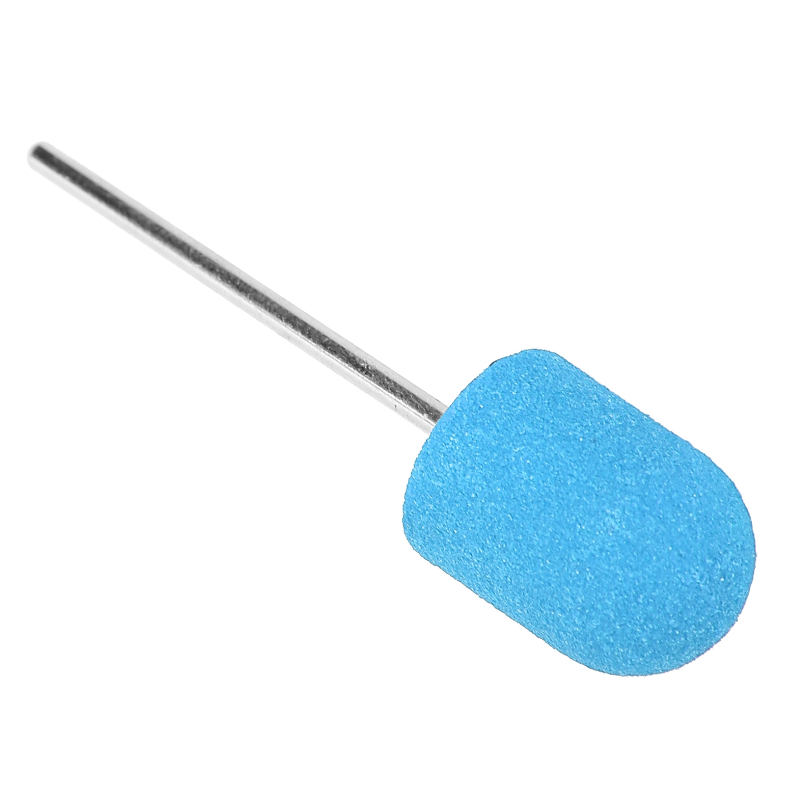 Ein einzelnes blaues Schleifbit mit abgerundeter Oberseite, mit einer silbernen Stange und weißem Hintergrund.