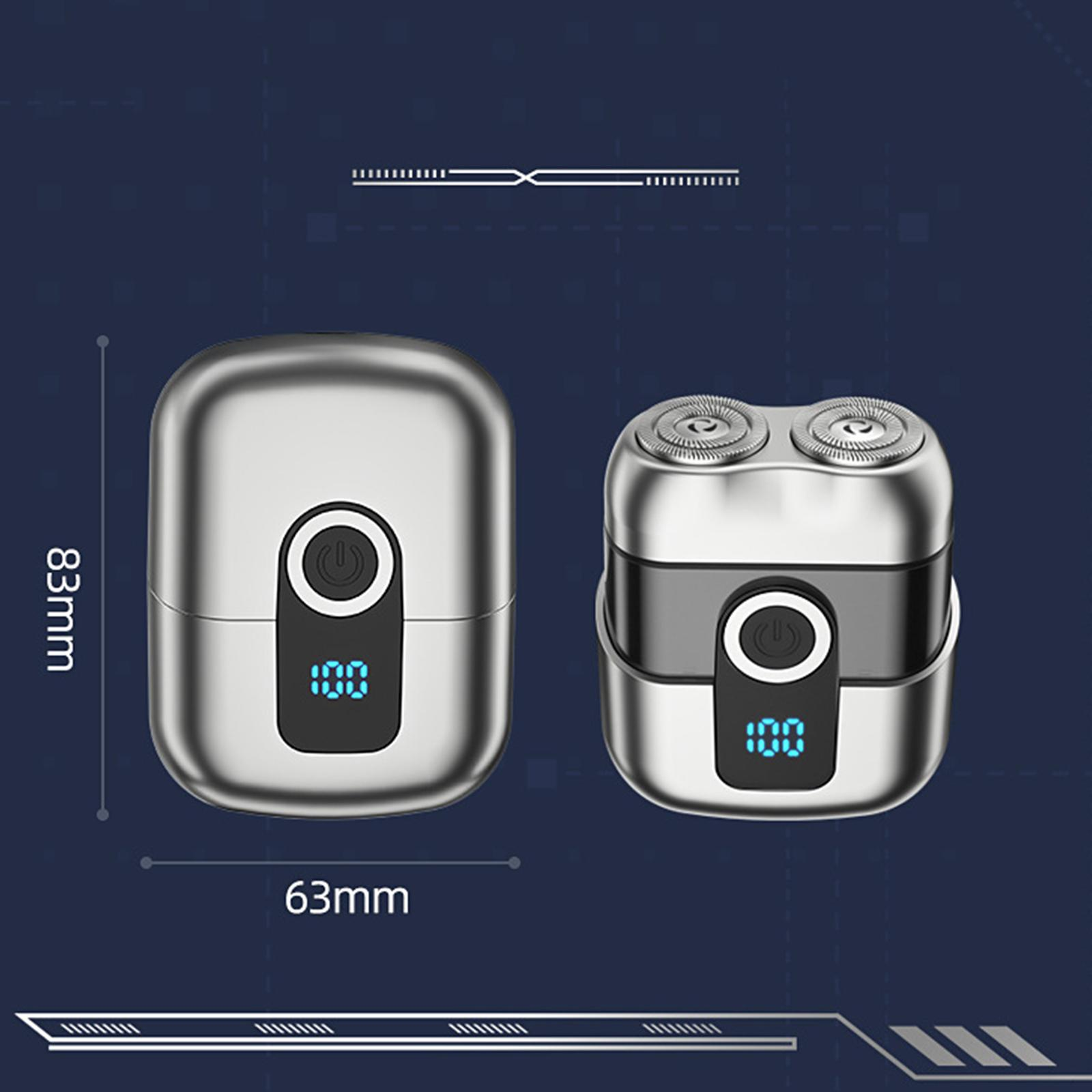 Abmessungen eines Elektrorasierers, Höhe 83 mm und Breite 63 mm.