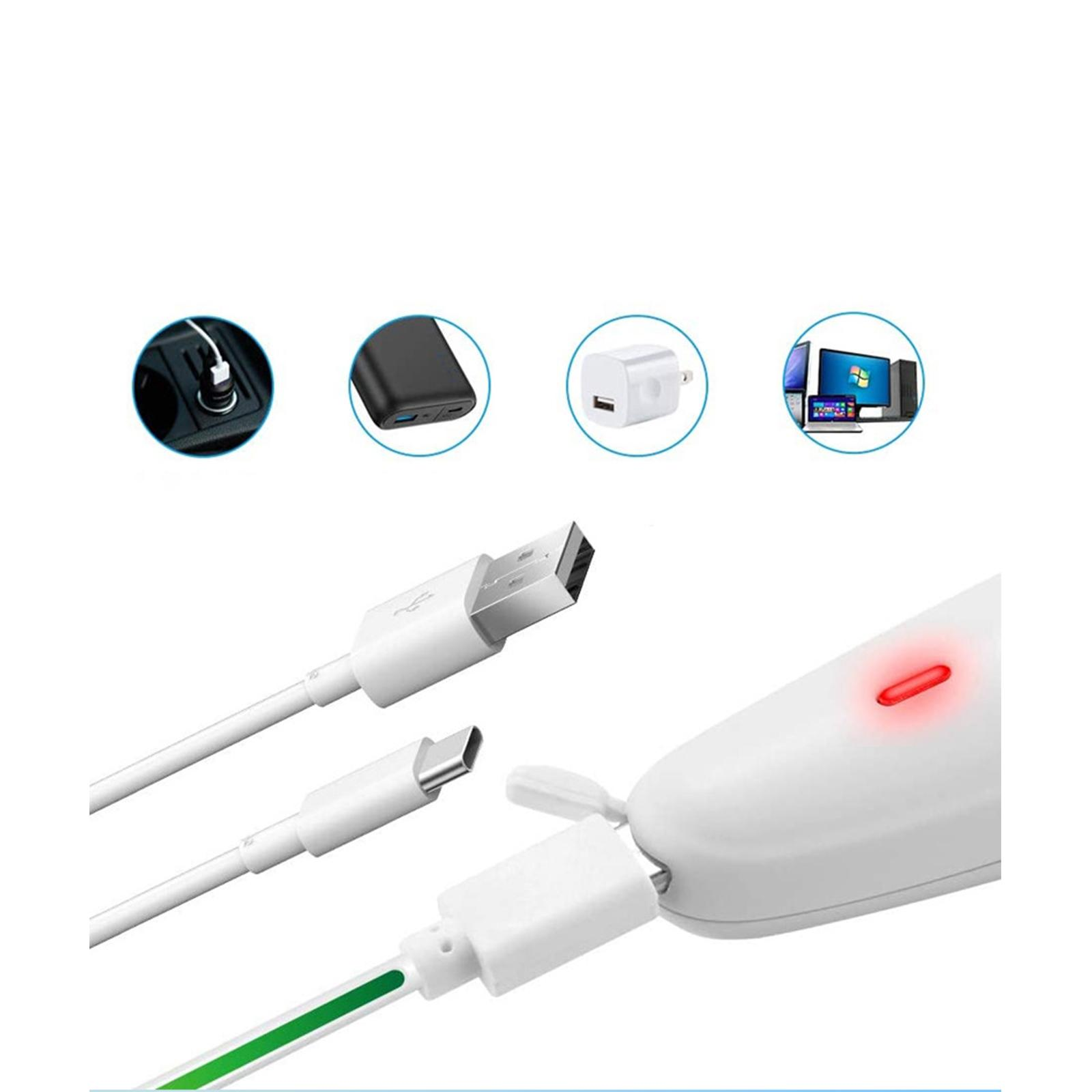 Verschiedenes Ladezubehör: USB-Kabel, Powerbank, Wandladegerät und ein Computer, alles in Weiß.