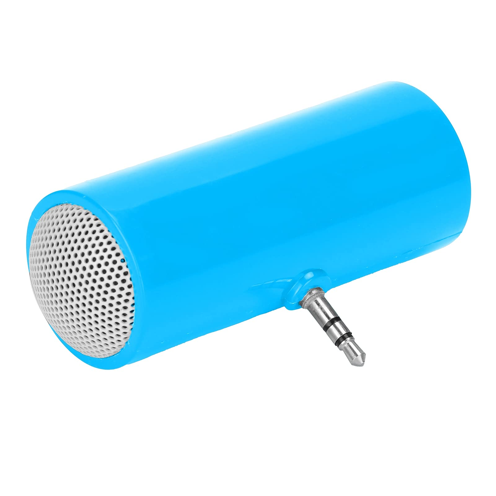 Ein blauer Lautsprecher ist geöffnet und zeigt interne Komponenten und ein rotes Kabel.