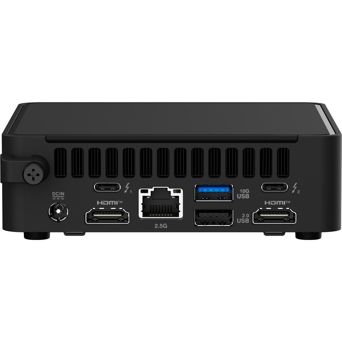 Schwarzer Mini-PC mit Anschlüssen, Ein-/Aus-Taste und dem one.de-Logo.