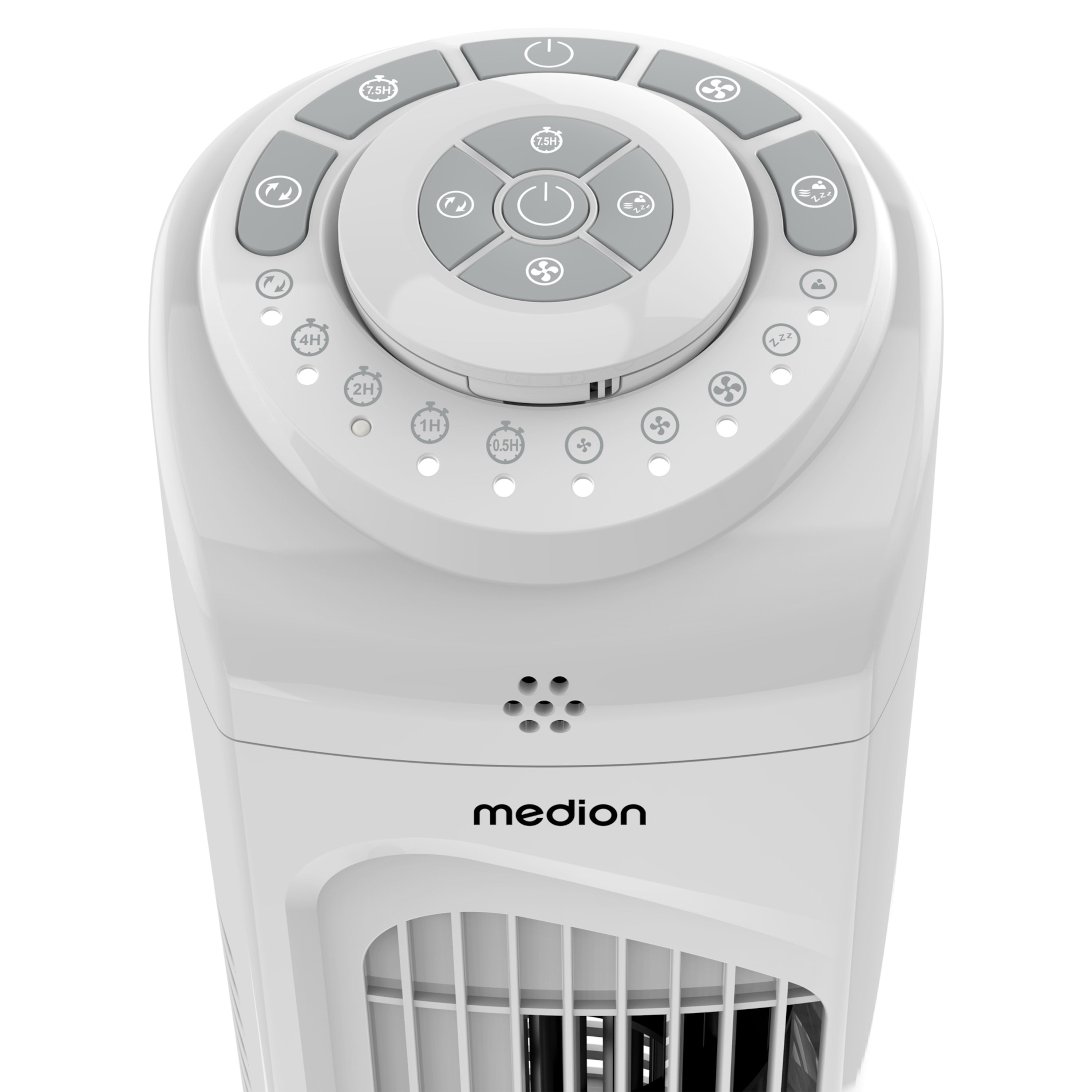 MEDION E11 TF Torenventilator met afstandsbediening (3 snelheden, stille slaapmodus, 45 W, horizontale oscillatie 60°, timer, MD12067) wit