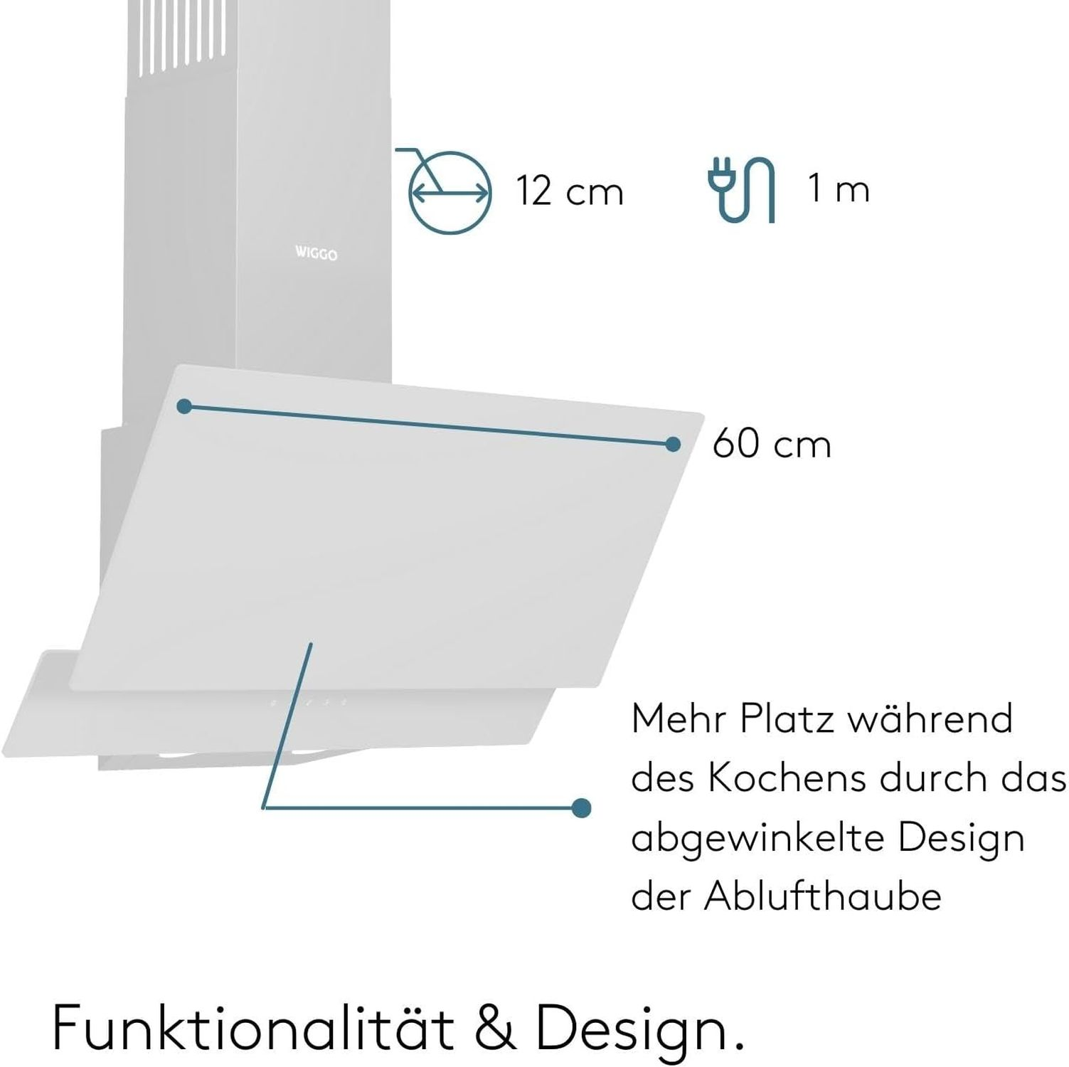 Une hotte de cuisine blanche avec des dimensions et du texte en allemand.