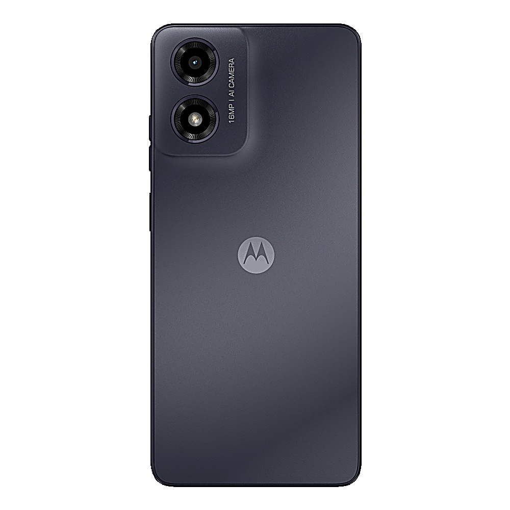 Ciemnoszary telefon z dwoma aparatami i logo Motorola na plecach.