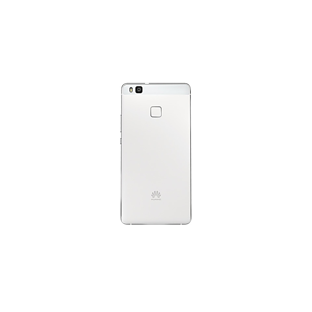 Rückansicht eines weißen Huawei-Telefons. Silberne Kamera, weiße Rückseite, Huawei-Logo unten.