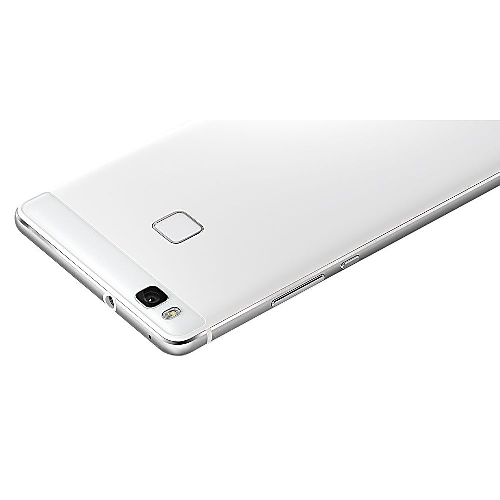 Weißes Telefon, Nahaufnahme. Kamera und Knöpfe sind sichtbar. Das Telefon befindet sich auf weißem Hintergrund.