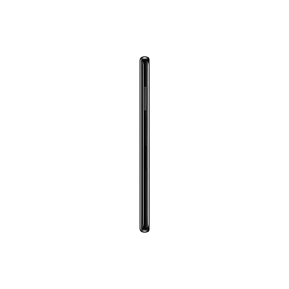 Vista laterale di uno smartphone nero, profilo sottile su sfondo bianco.