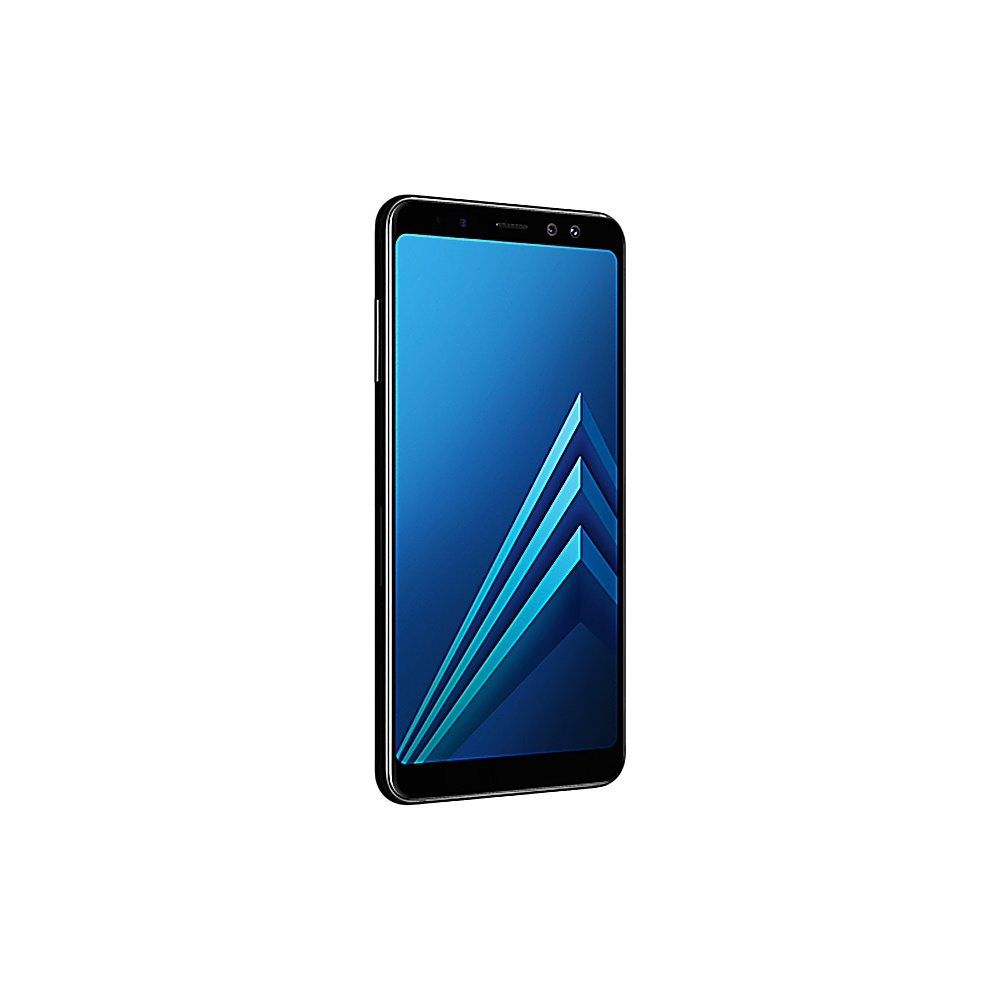 Smartphone inclinato a sinistra, con schermo sfumato blu e bianco e forma geometrica 3D.