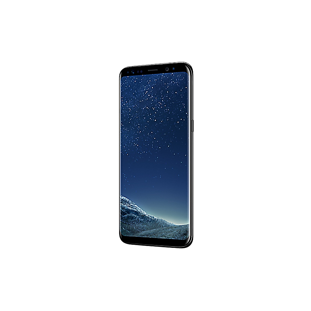 Smartphone nero che mostra una scena di notte stellata. Il telefono è leggermente inclinato verso destra.