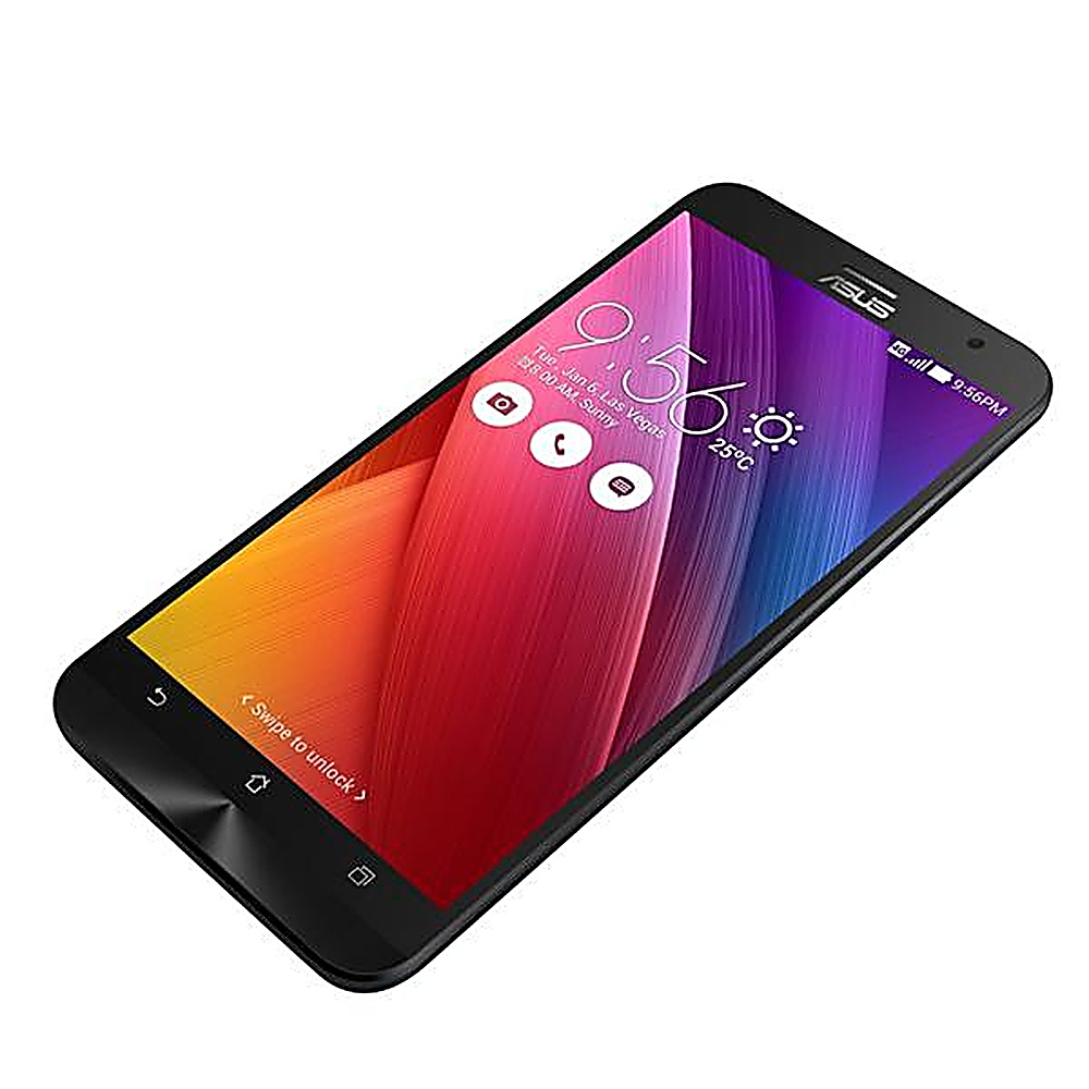 Un telefono nero con schermo colorato, inclinato verso sinistra.
