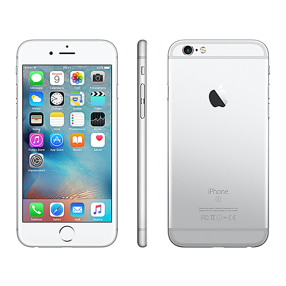 Un iPhone bianco, con vista frontale e laterale. La parte anteriore mostra icone di app e un tasto home. Il lato è visibile.